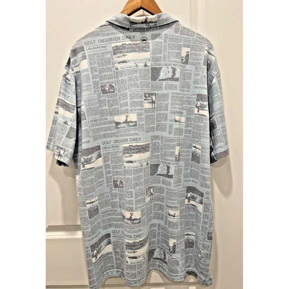 PETER MILLAR Size XXL Men's CROWN CRAFTED Polo Shirt Blue Frost Newspaper Print - Picture 2 of 7